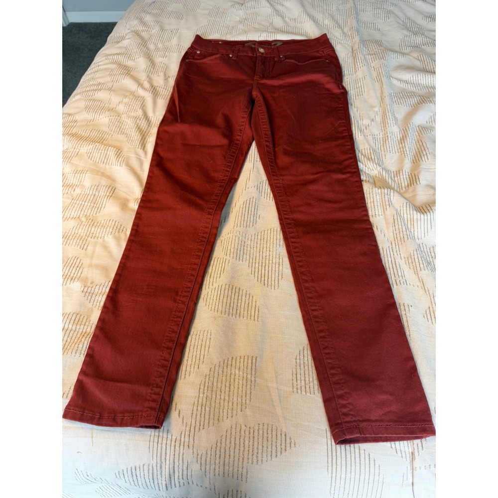 Seven7 Tummyless High Rise Skinny Pants Burgundy Red Size 6 Cotton Modal Stretch